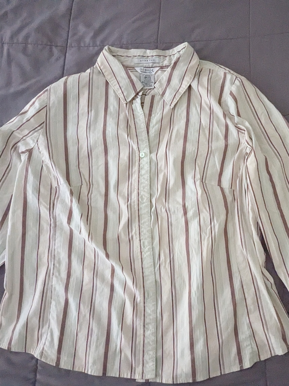 George Cream Button-Up Shirt with Burgundy Stripes